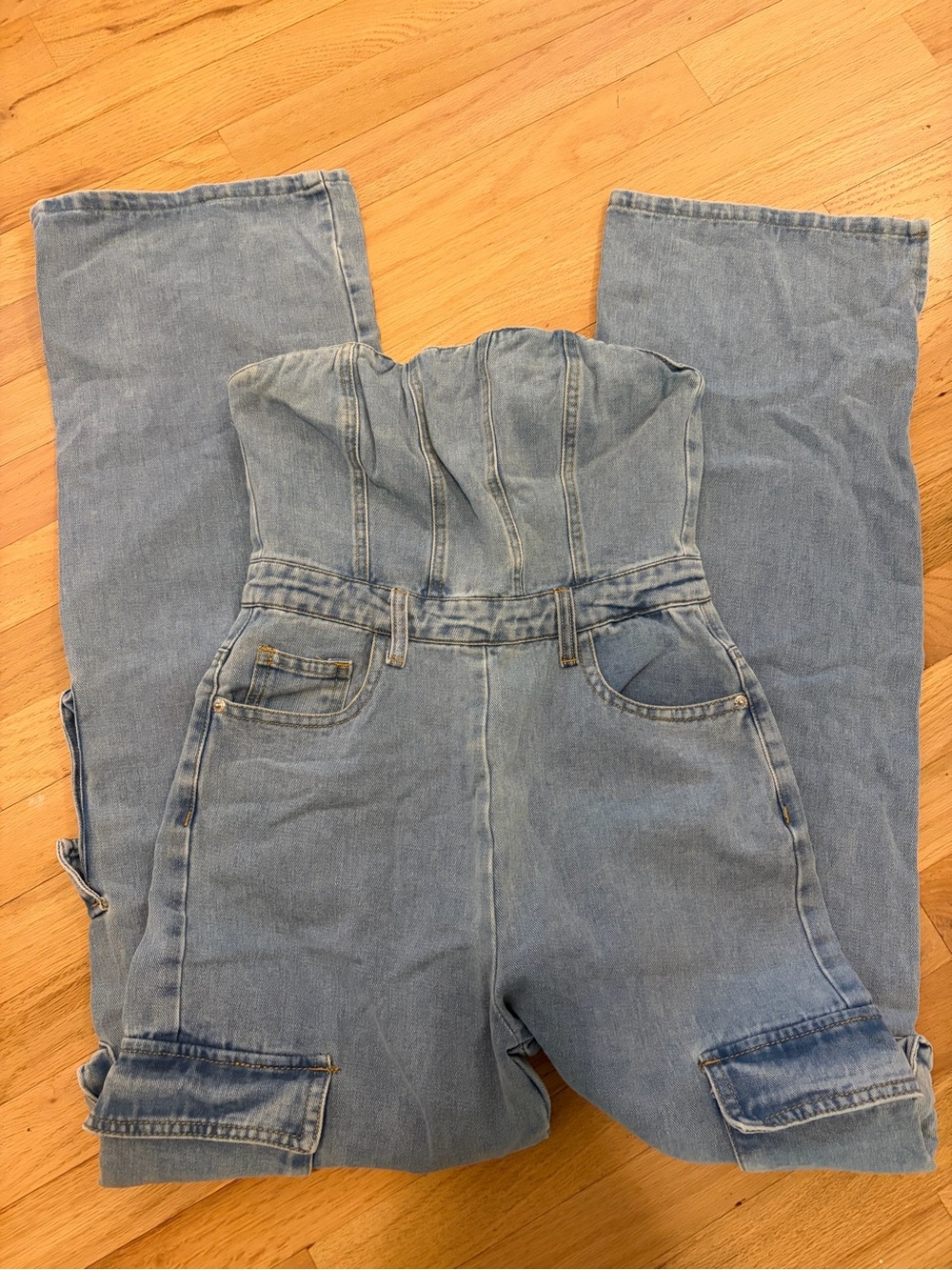 PrettyLittleThing Light Blue Denim Corset Jumpsuit